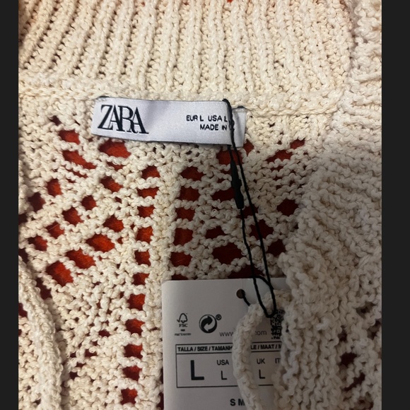 Zara ecru long sleeve pointelle knit tunic NWT - Picture 3 of 9